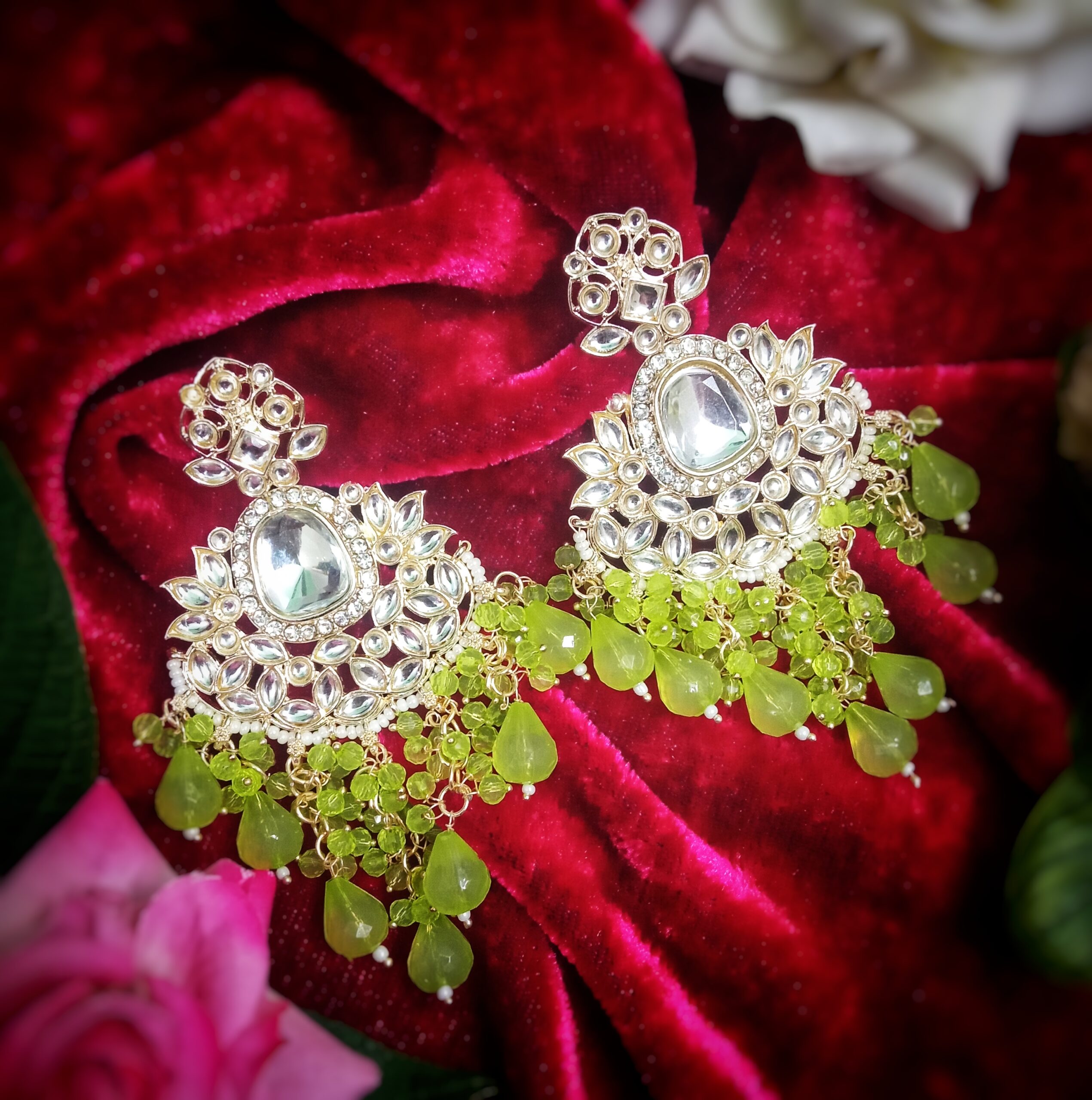 Inaya Kundan Earrings (Green)