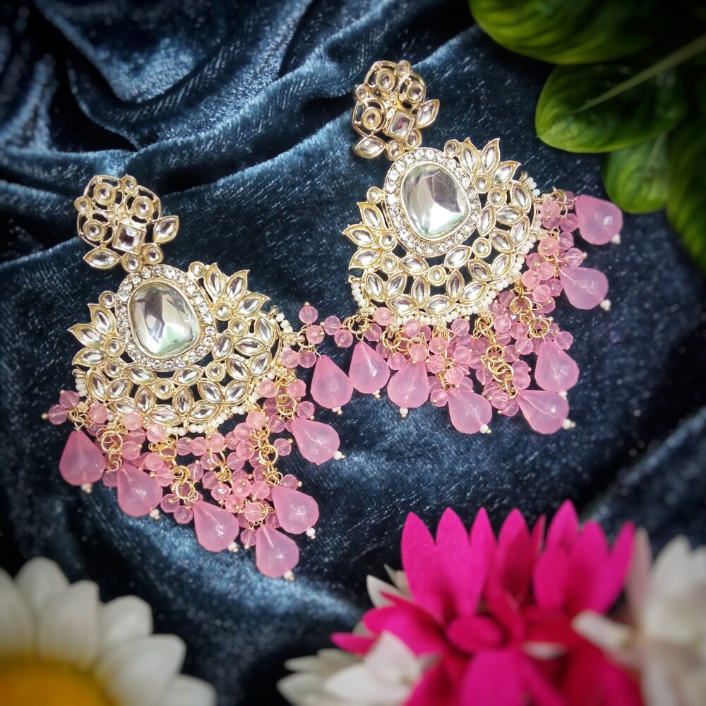 Inaya Kundan Earrings (Pink)