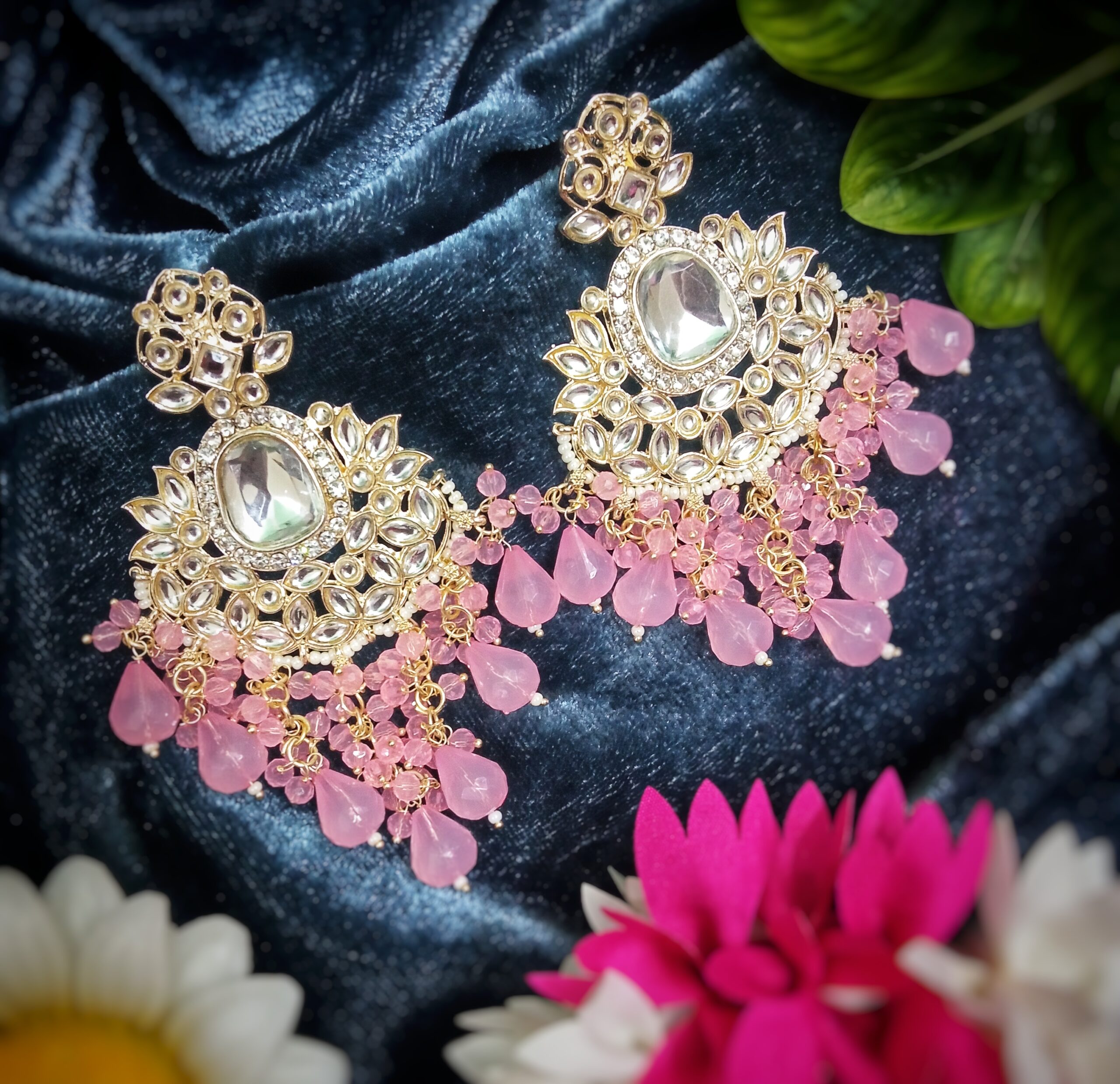 Inaya Kundan Earrings (Pink)
