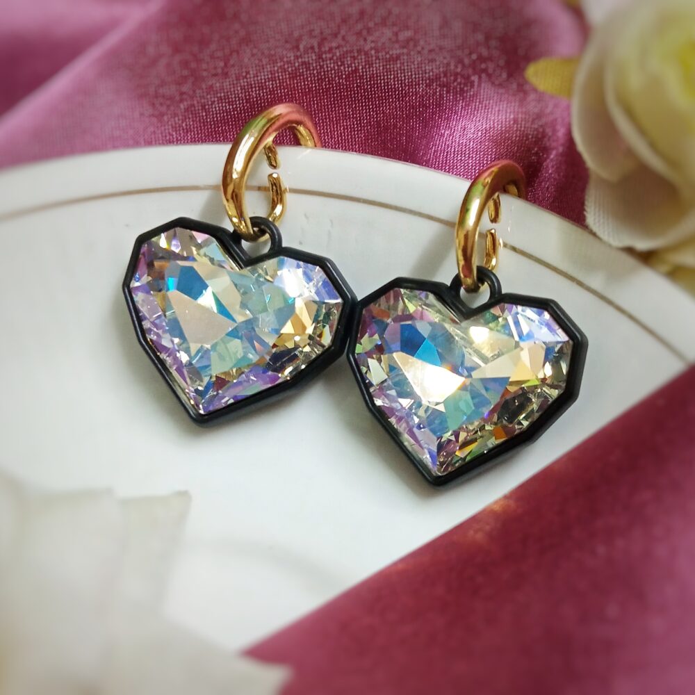 Luna Heart Drop Earrings (Black)