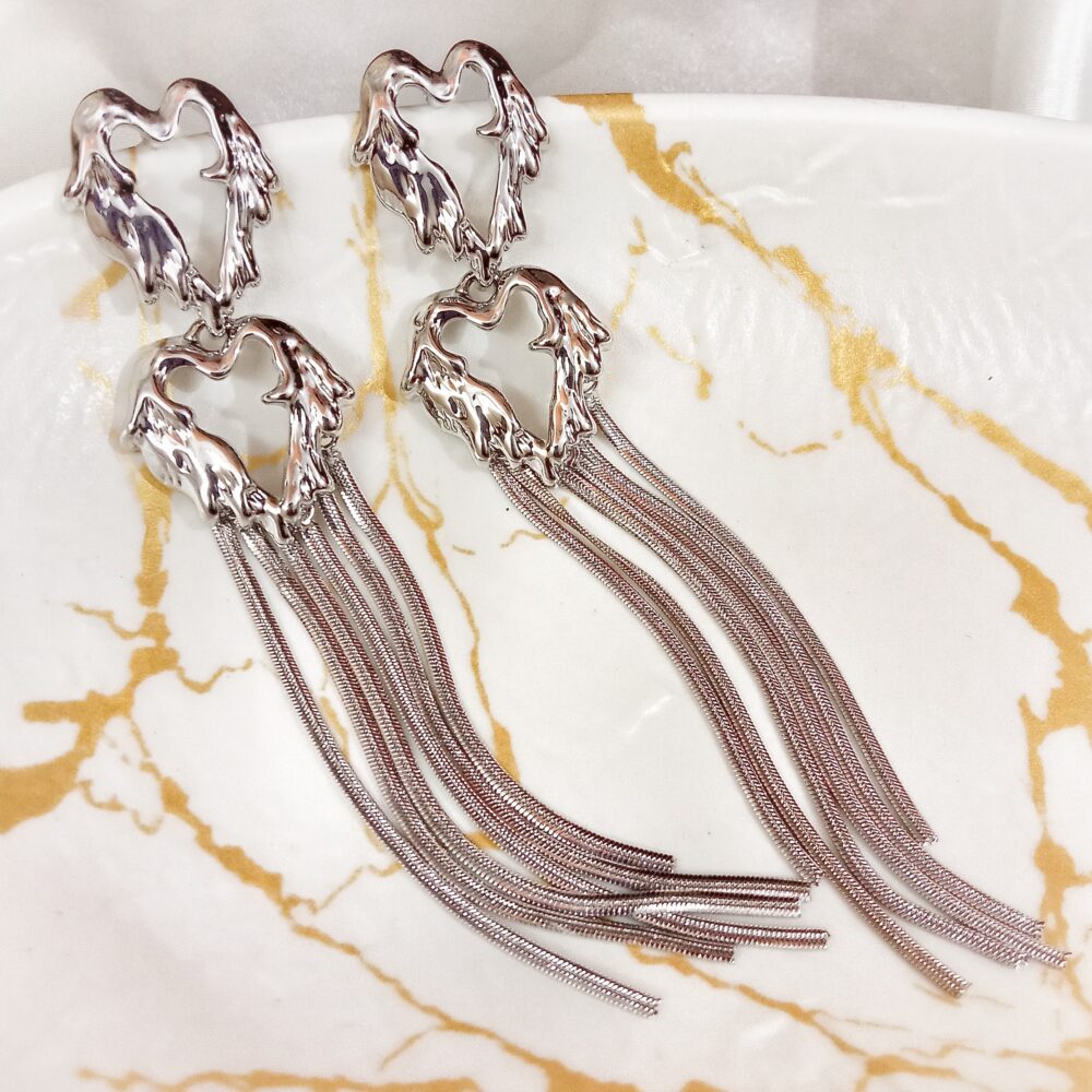 Molten Heart Tassel Earrings