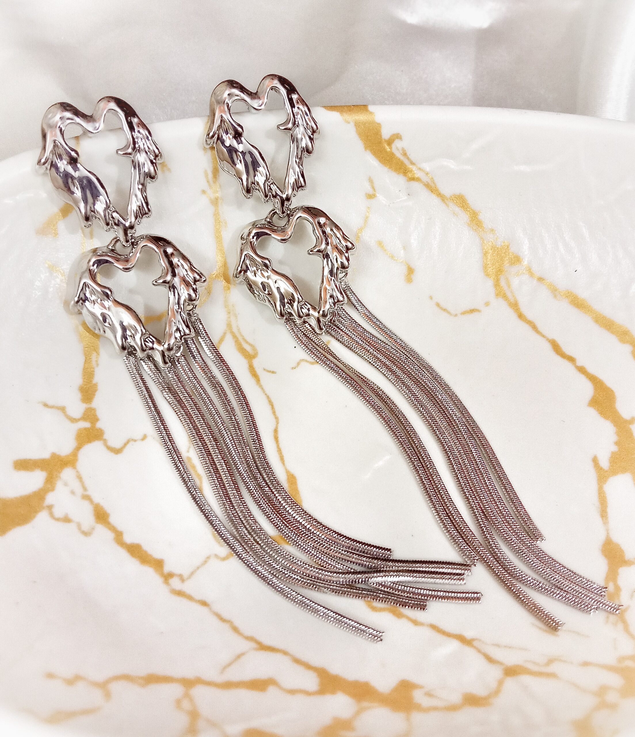 Molten Heart Tassel Earrings