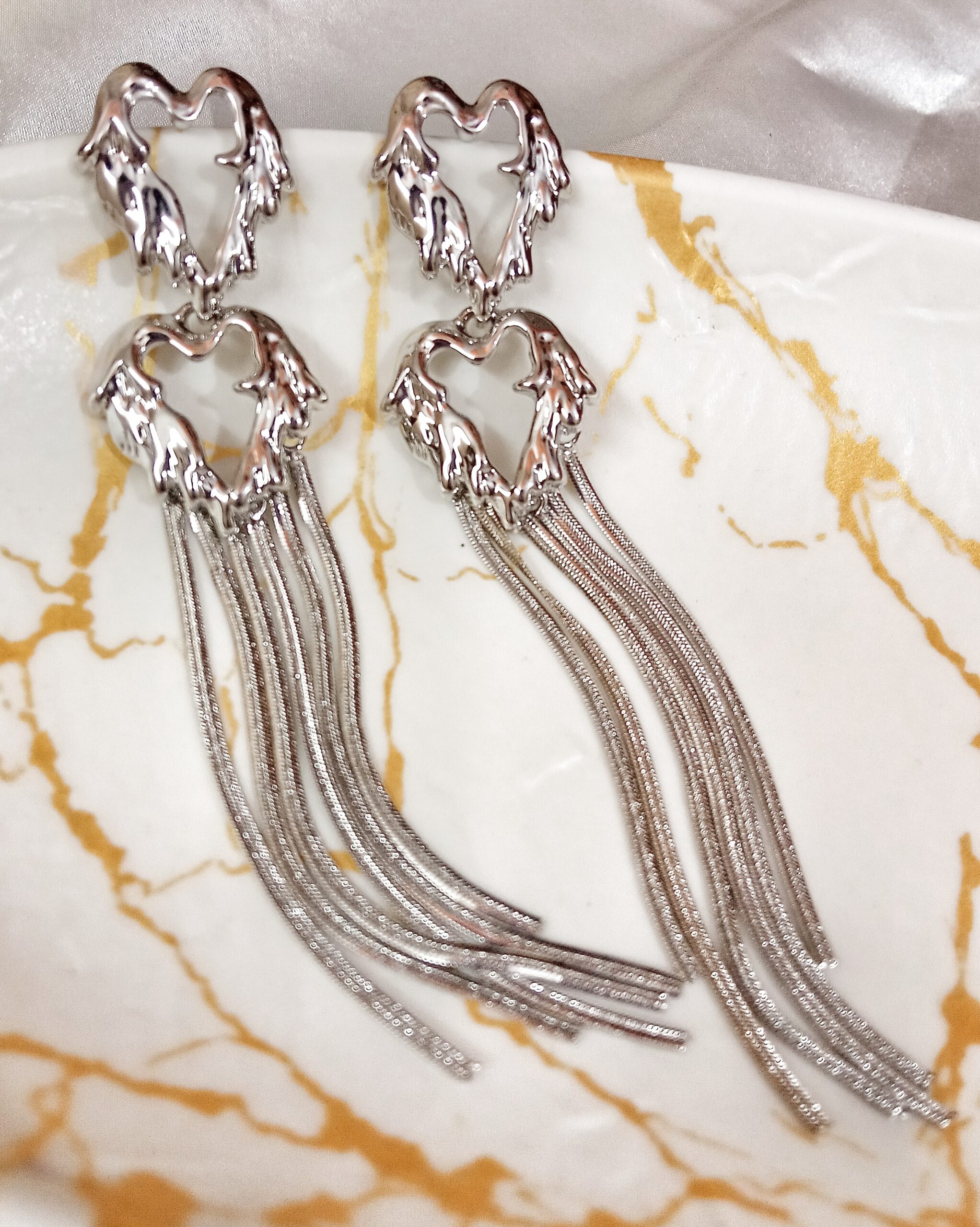 Molten Heart Tassel Earrings - Image 2