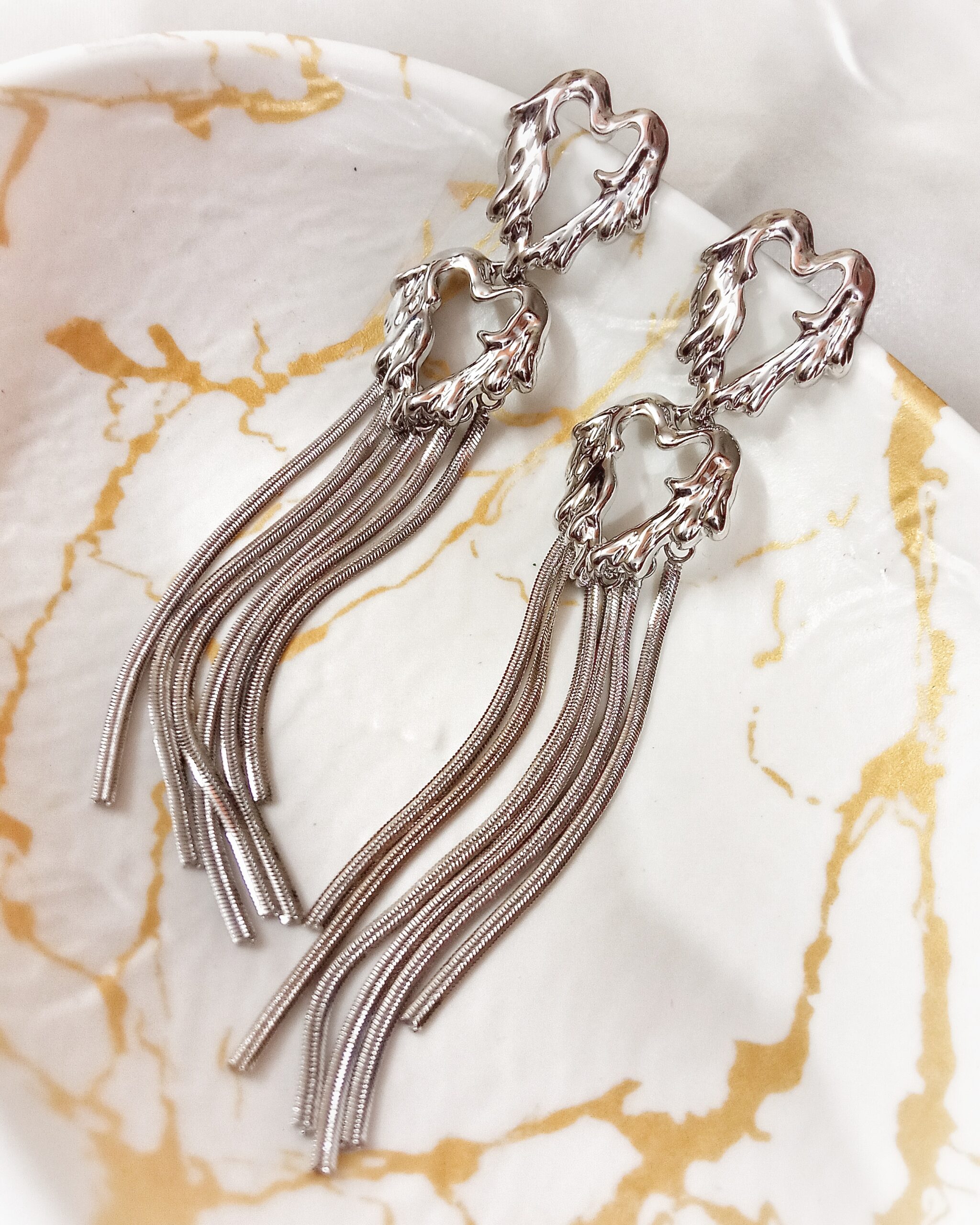 Molten Heart Tassel Earrings - Image 3