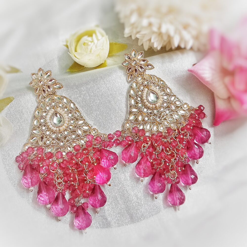 Kyra Kundan Earrings (Ruby Pink)