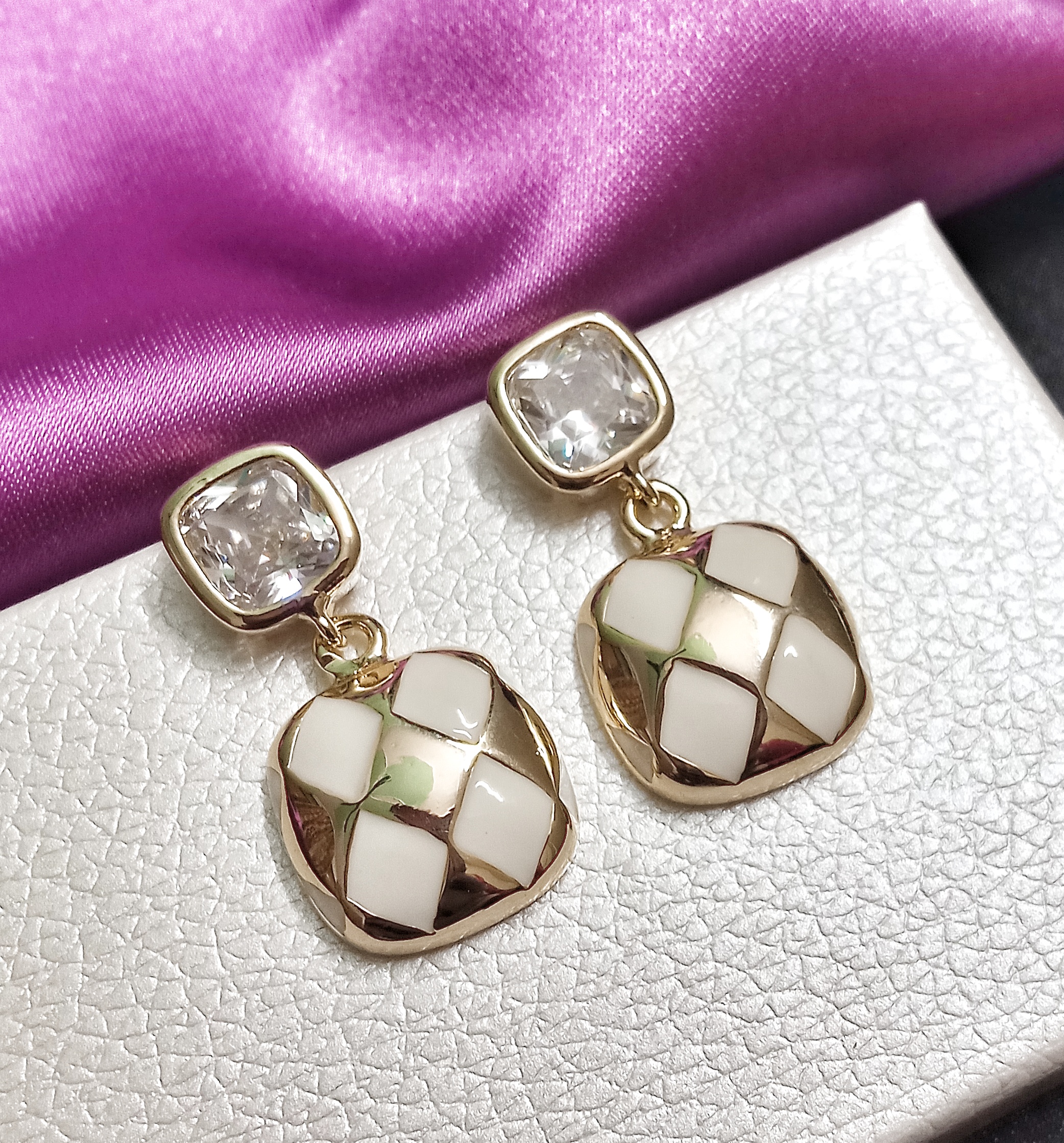 Checkered Drop Earrings - Image 2