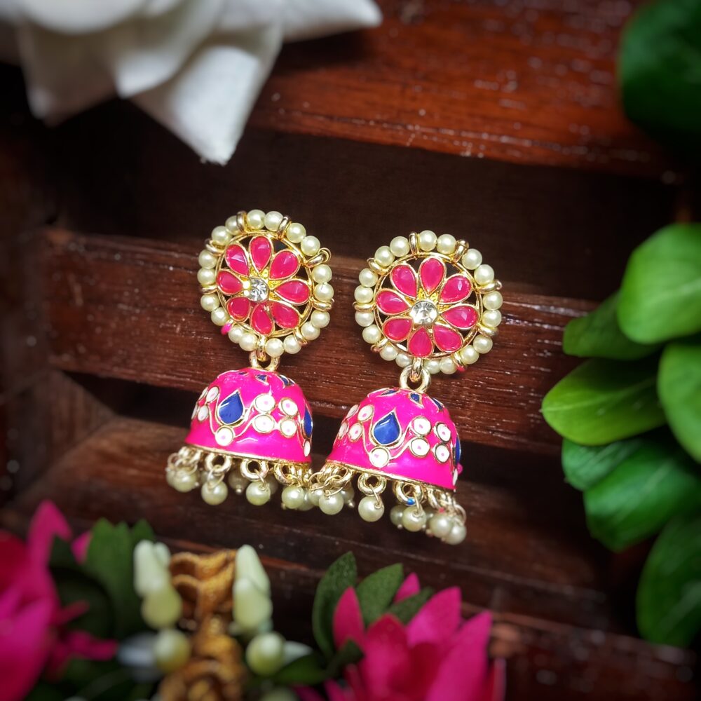 Ruhi Jhumki Earrings (Ruby Pink)