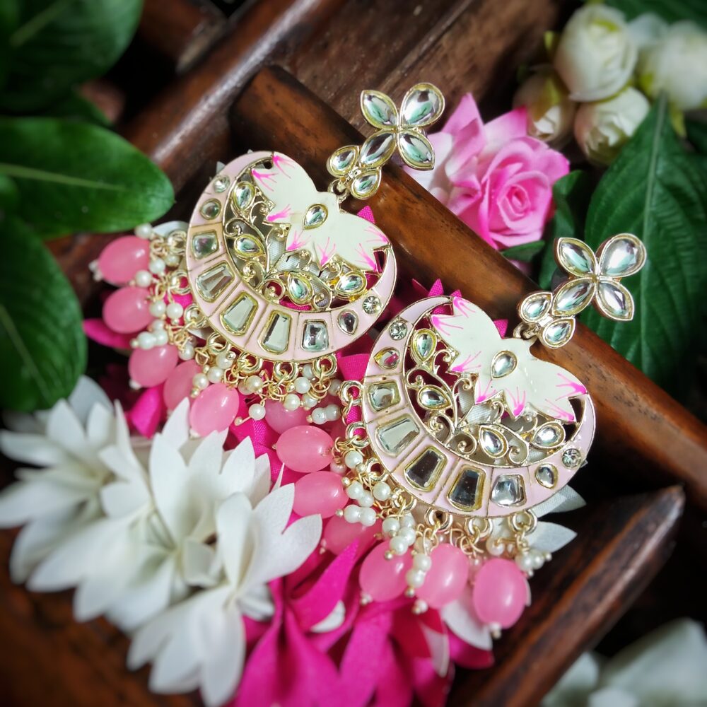 Asma Chandbali Earrings (Pink)