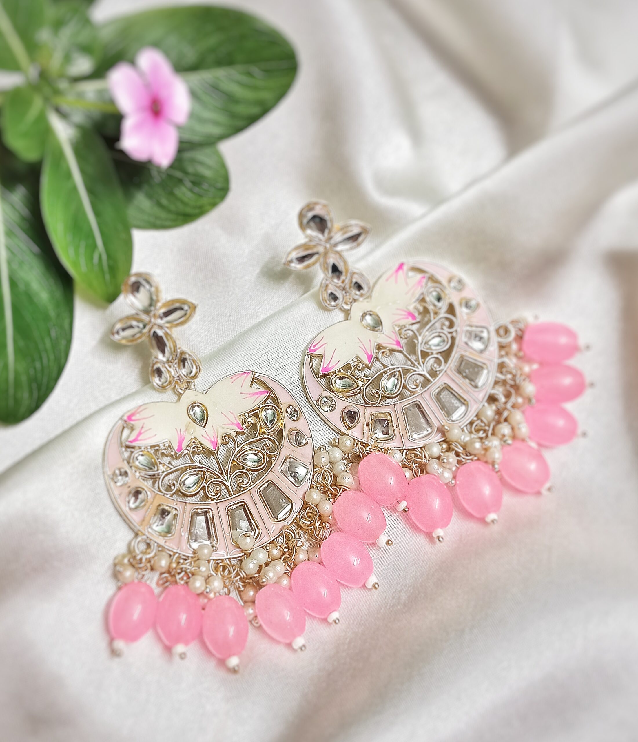 Asma Chandbali Earrings (Pink) - Image 2