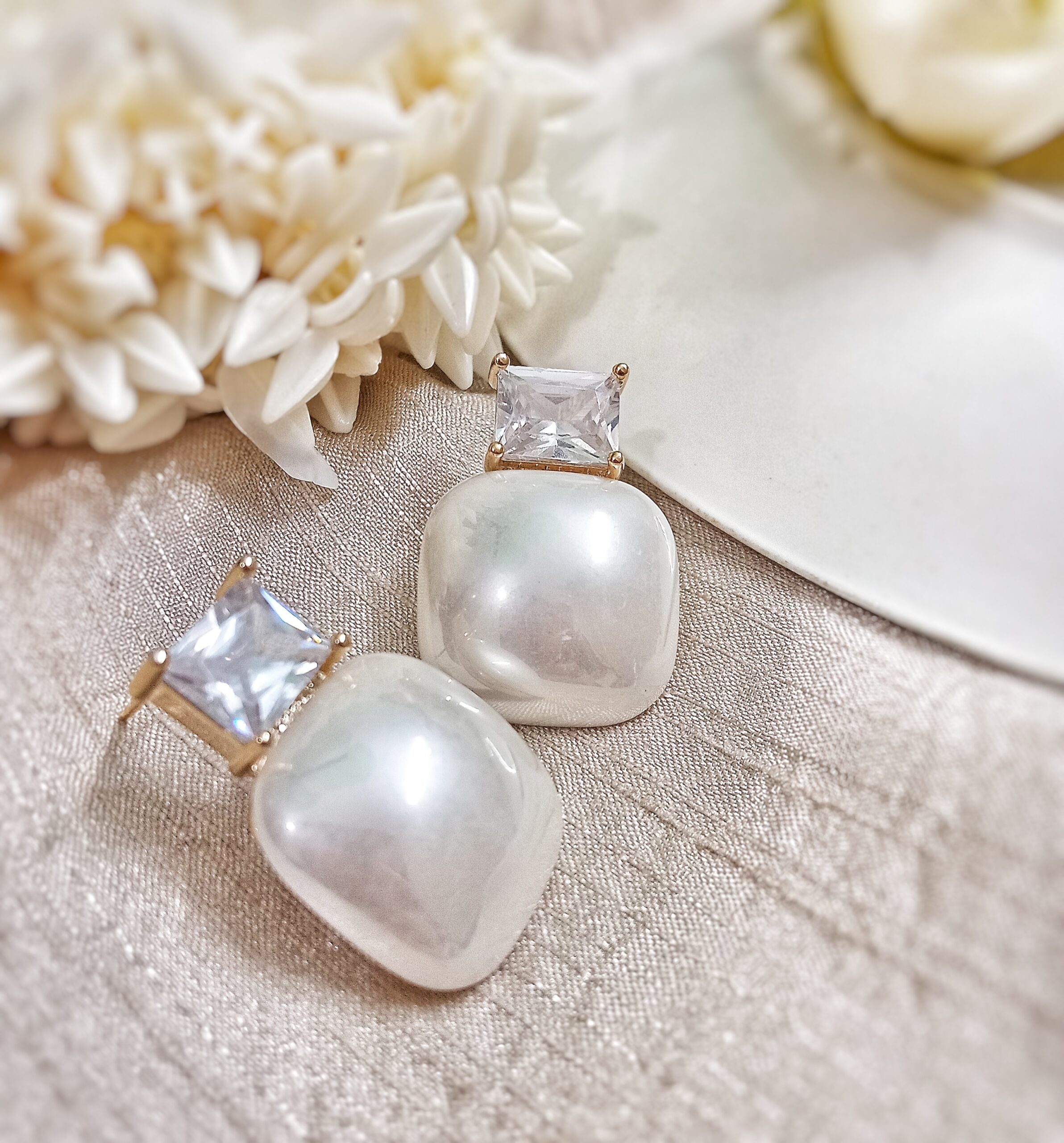 Ada Pearl Stud Earrings (Gold Polish) - Image 2