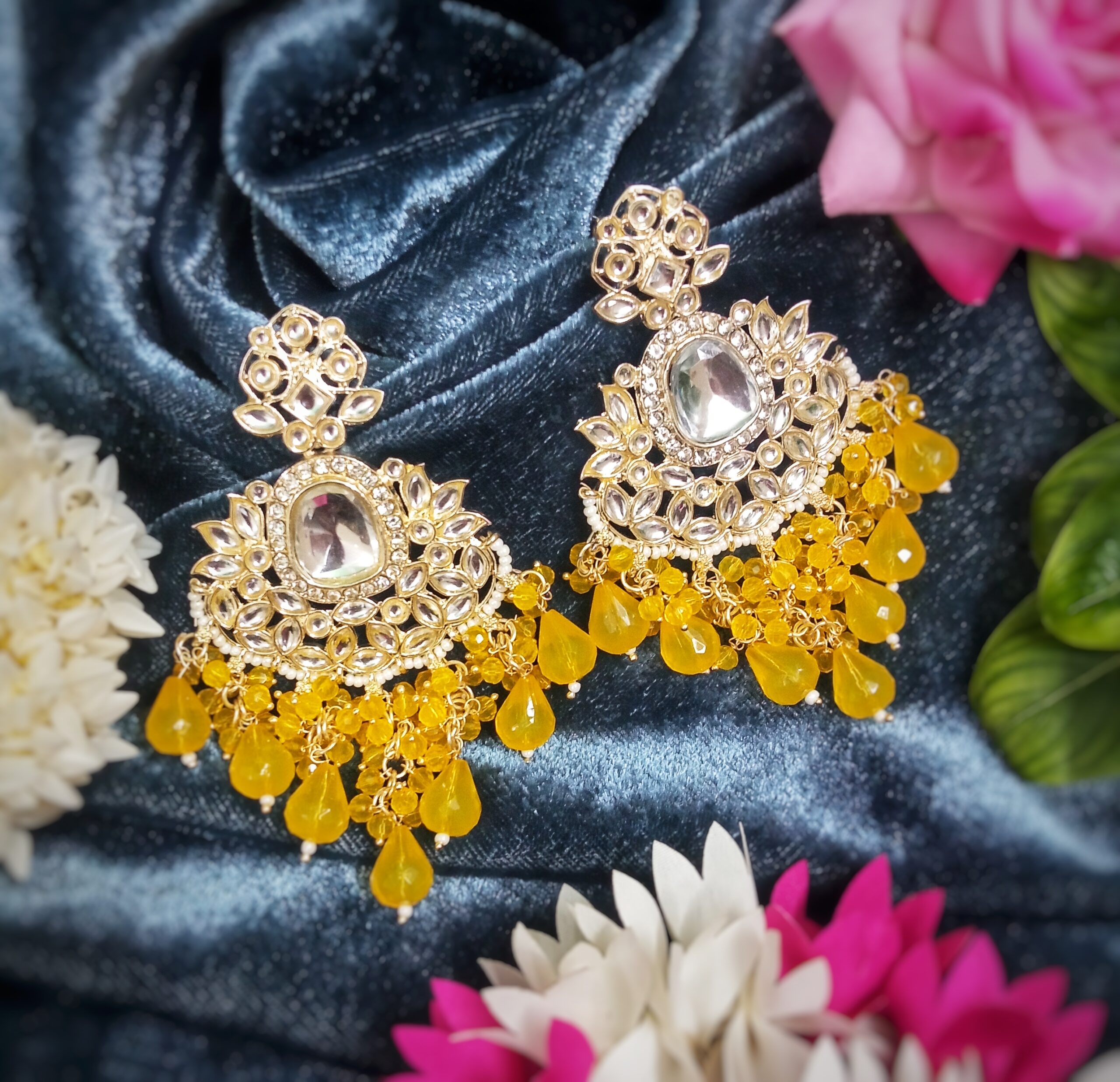 Inaya Kundan Earrings (Yellow)