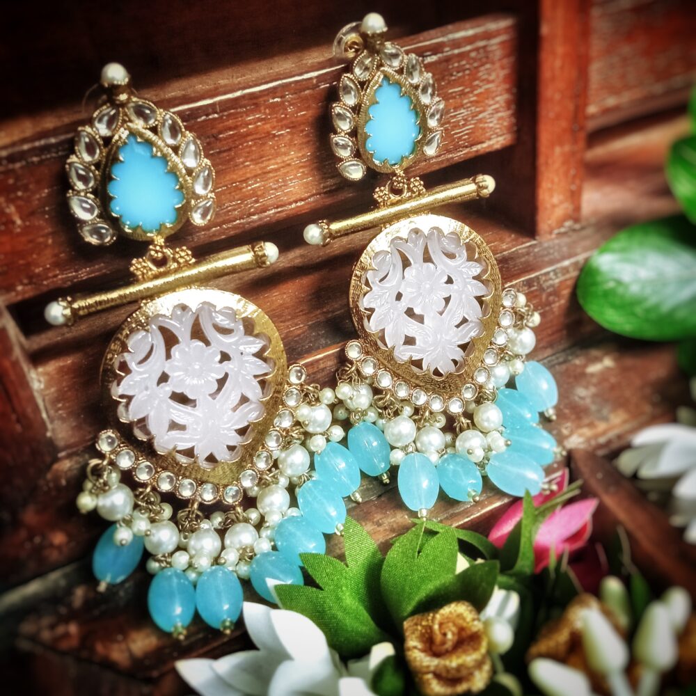 Ira Kundan Earrings (Aqua blue)