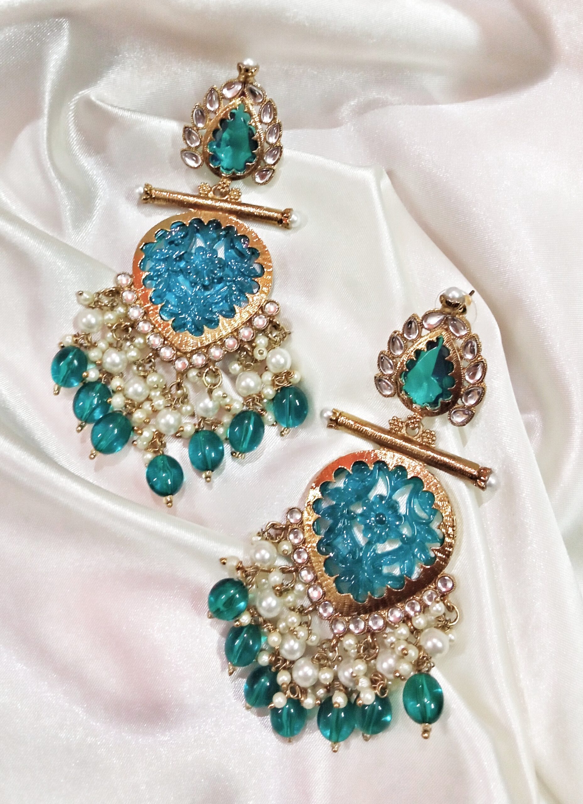 Ira Kundan Earrings (Turquoise) - Image 2