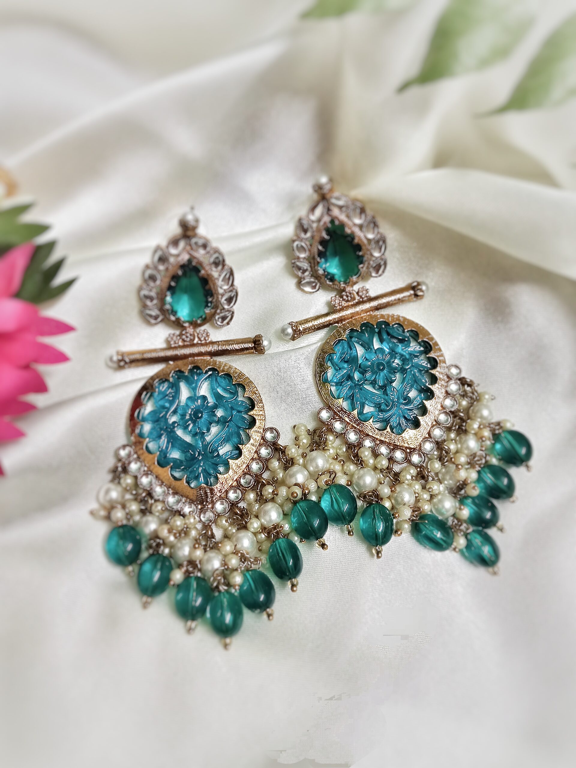 Ira Kundan Earrings (Turquoise) - Image 4