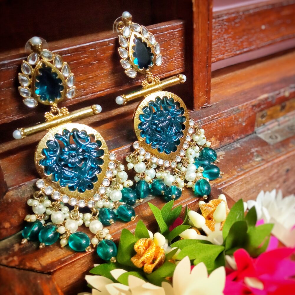 Ira Kundan Earrings (Turquoise)