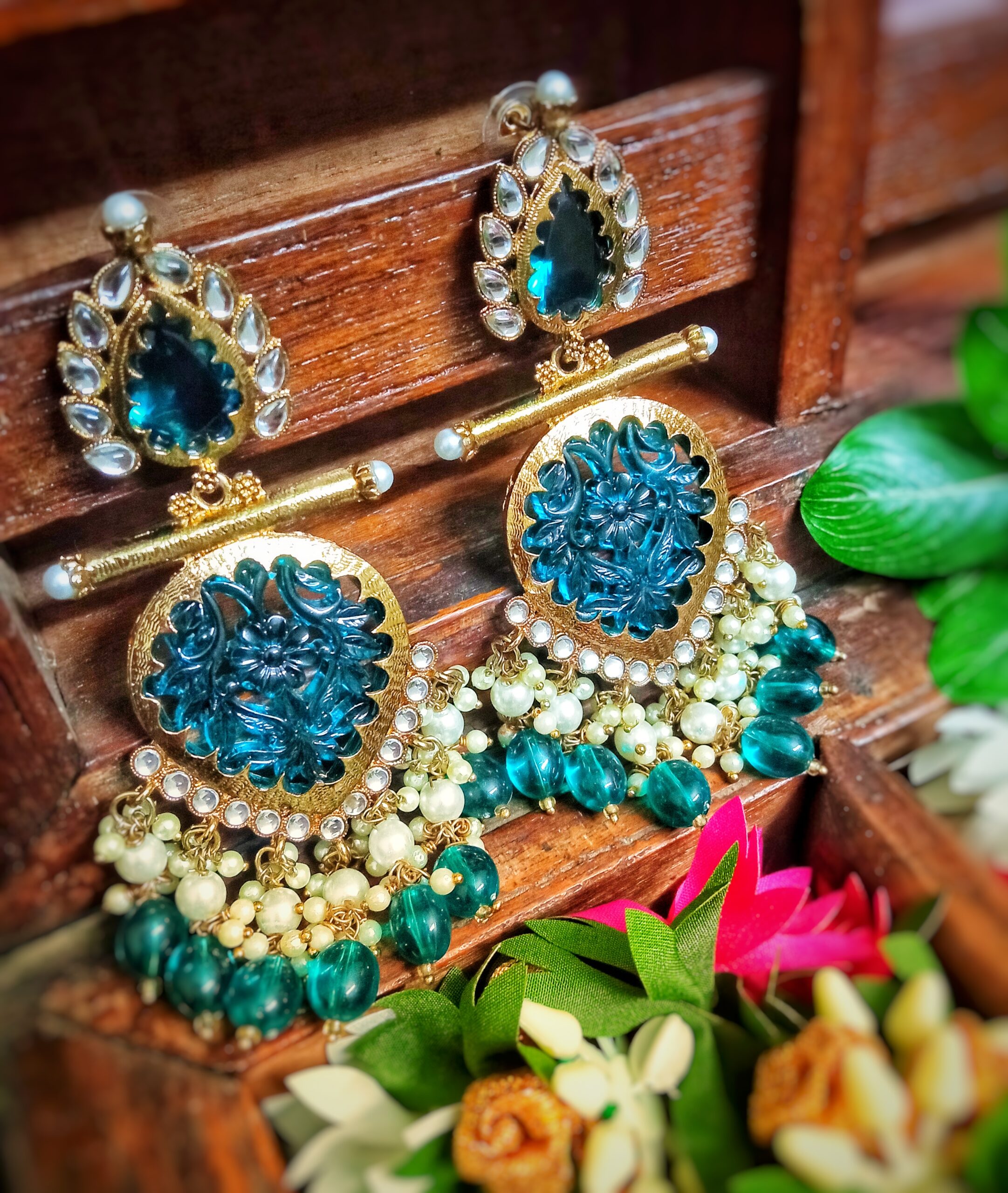 Ira Kundan Earrings (Turquoise) - Image 3
