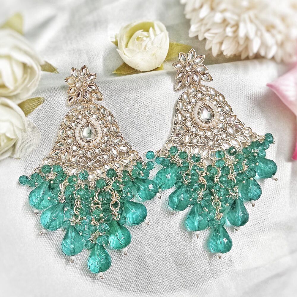 Kyra Kundan Earrings (Marine teal)