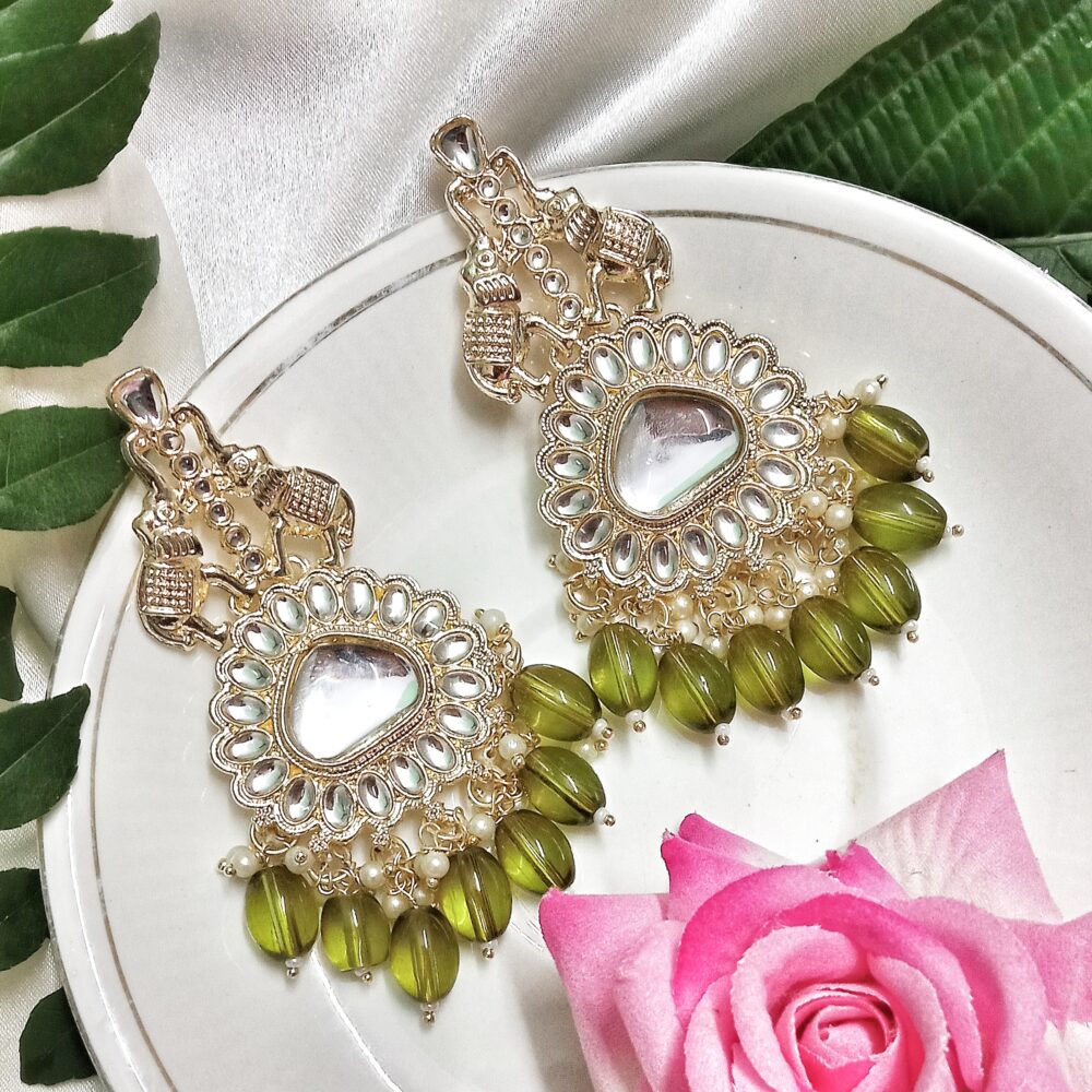 Myra Kundan Earrings (Olive)