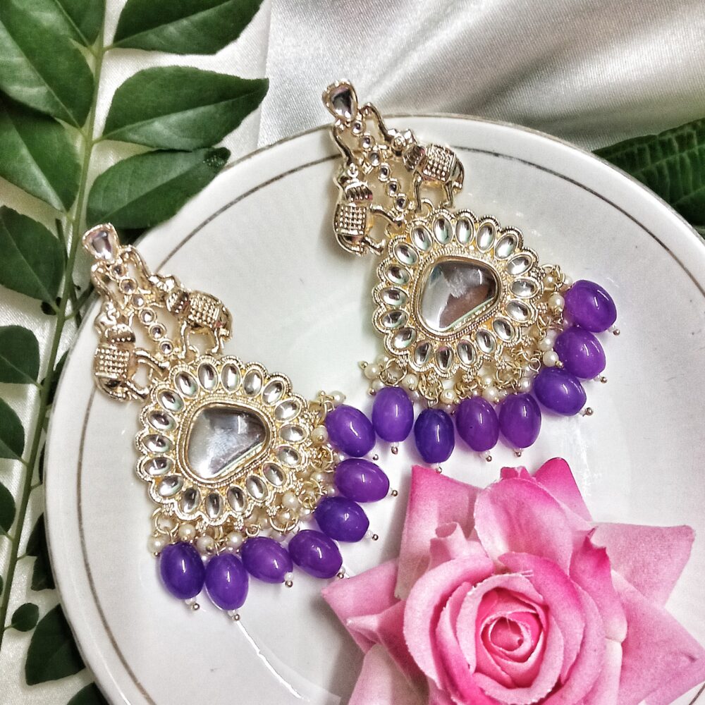 Myra Kundan Earrings (Purple)