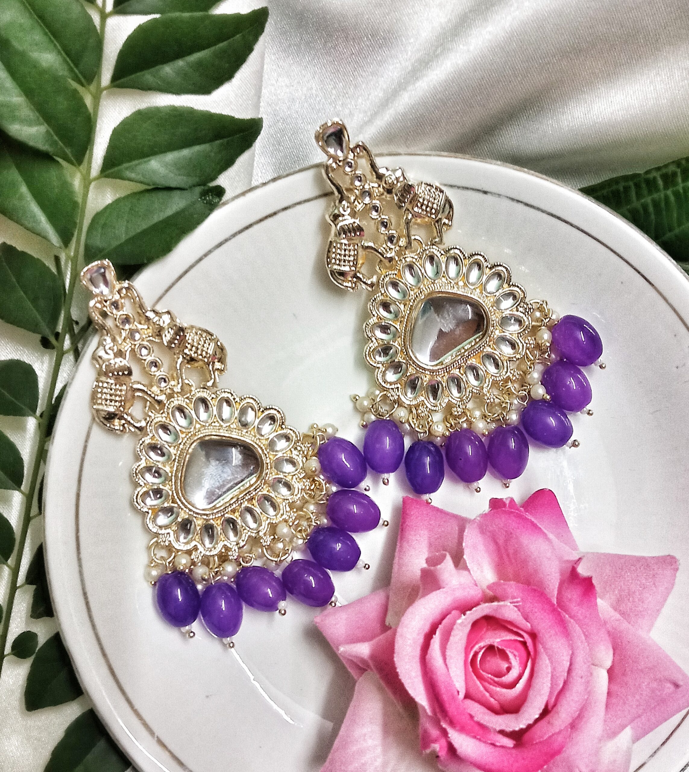 Myra Kundan Earrings (Purple)