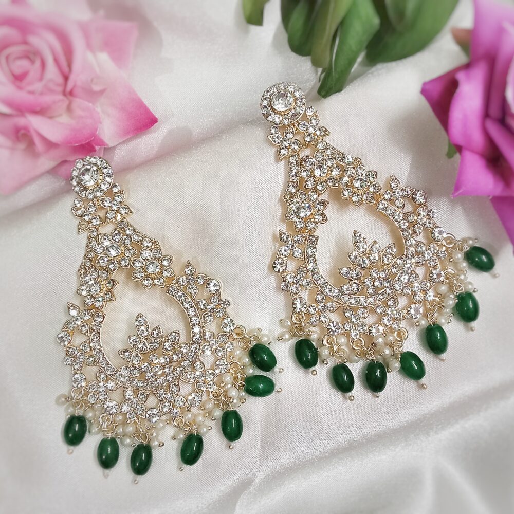 Myza Chandbali Earrings (Emerald Green)