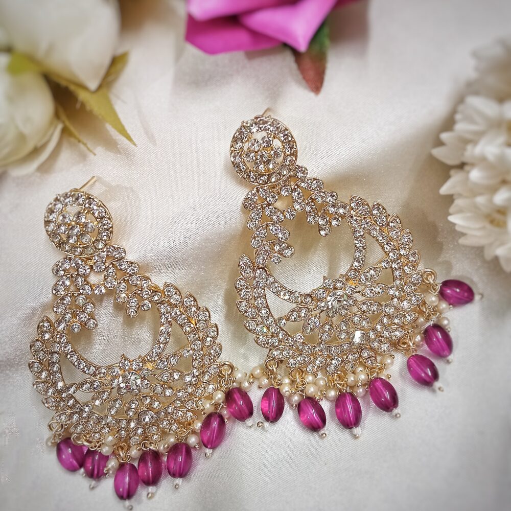 Myza Chandbali Earrings (Ruby Pink)