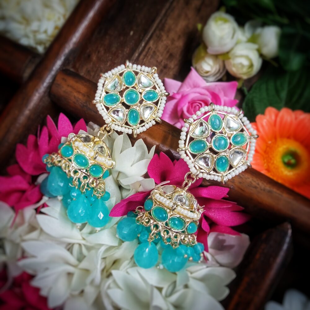 Noor Kundan Jhumki (Aqua Blue)