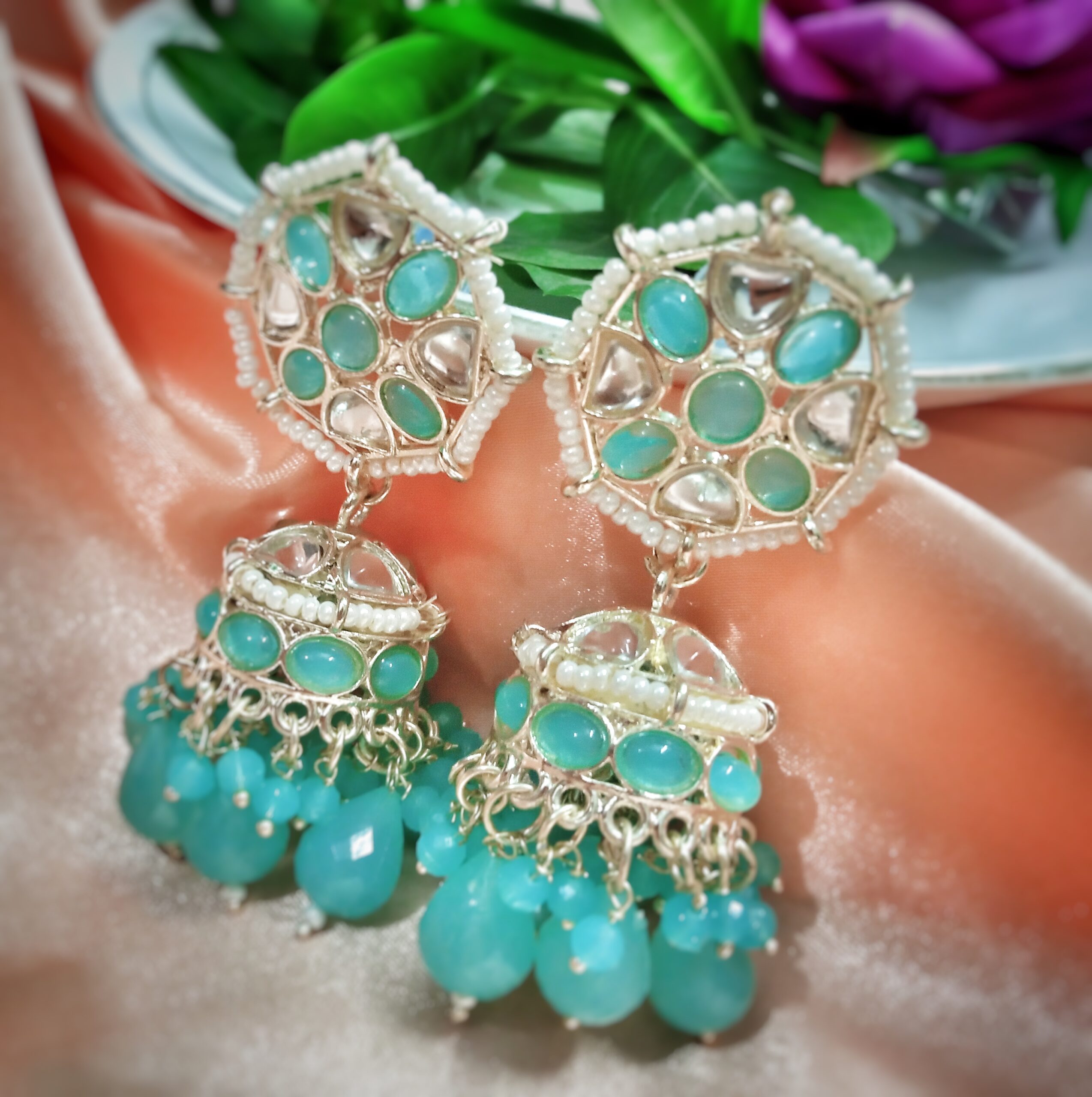 Noor Kundan Jhumki (Mint Green) - Image 2