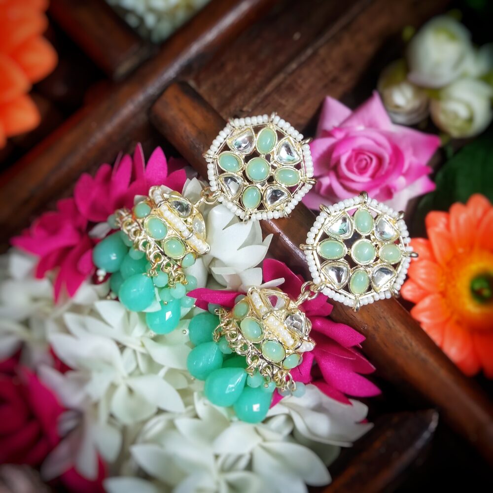 Noor Kundan Jhumki (Mint Green)