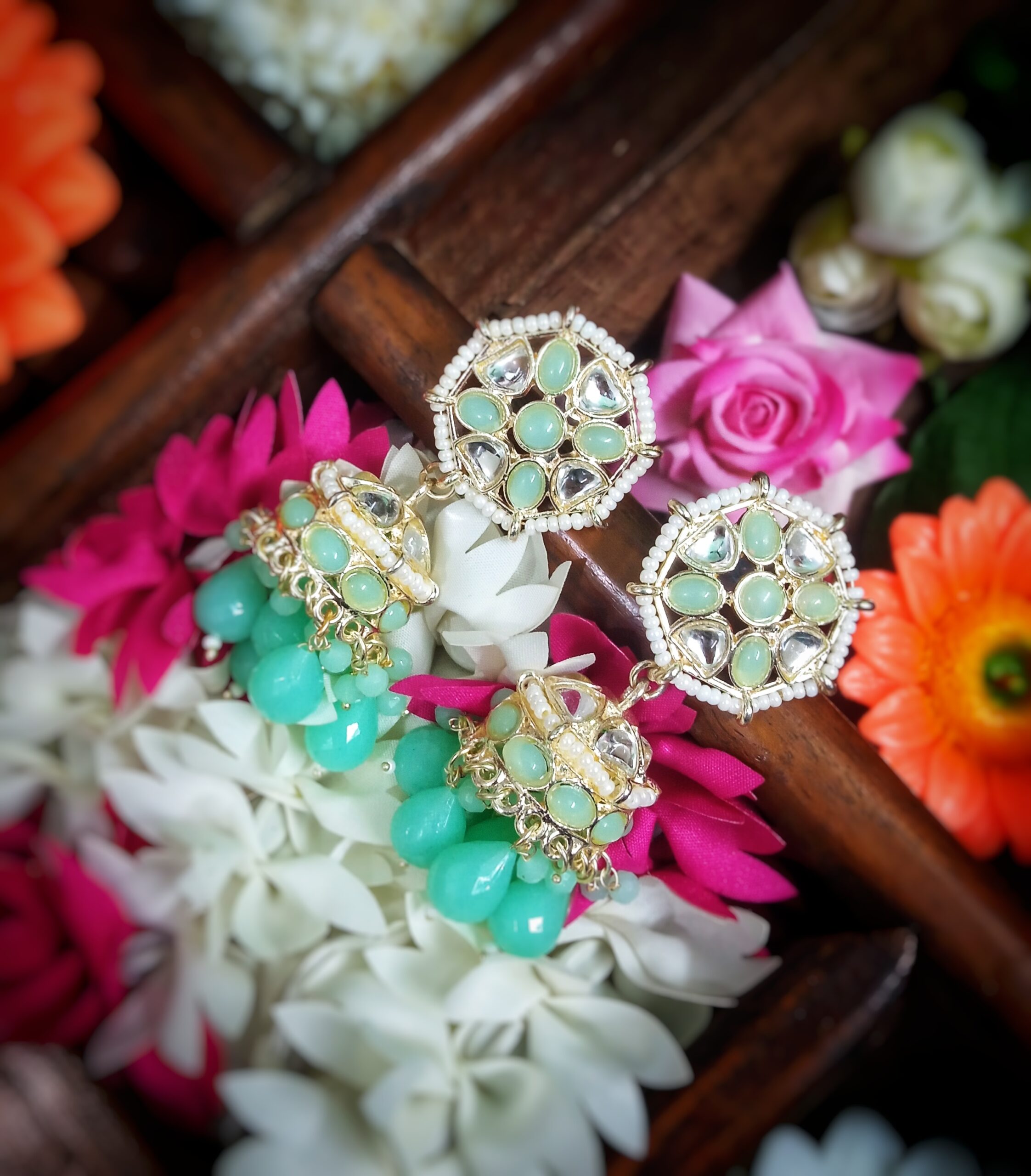 Noor Kundan Jhumki (Mint Green)