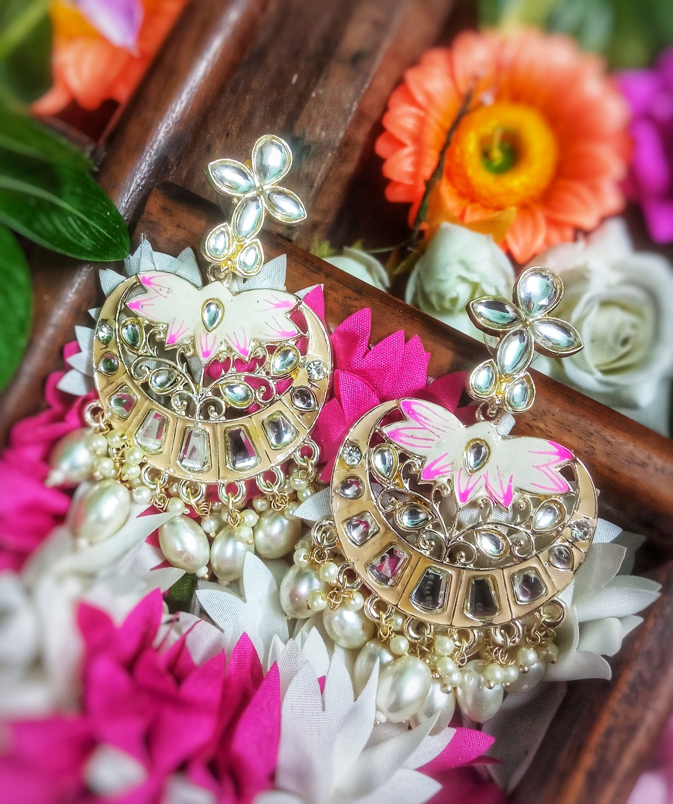 Asma Chandbali Earrings (Biege) - Image 2