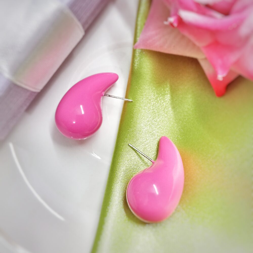 Funky Teardrop Stud Earrings (Pink)