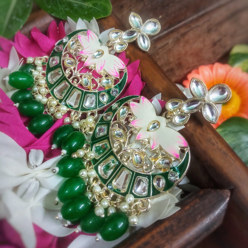 Asma Chandbali Earrings (Green)