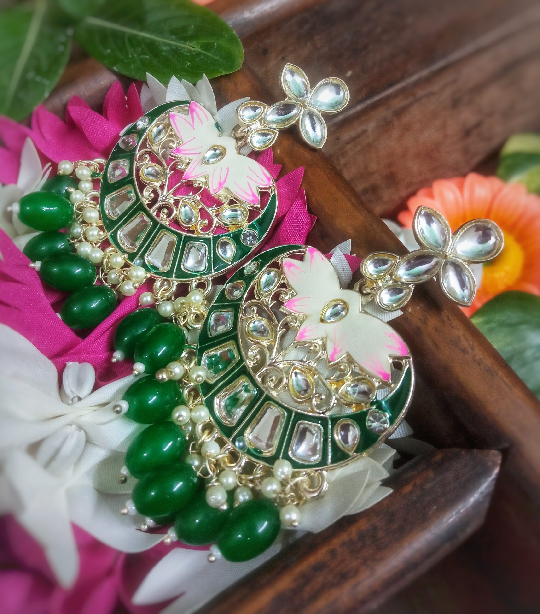 Asma Chandbali Earrings (Green)