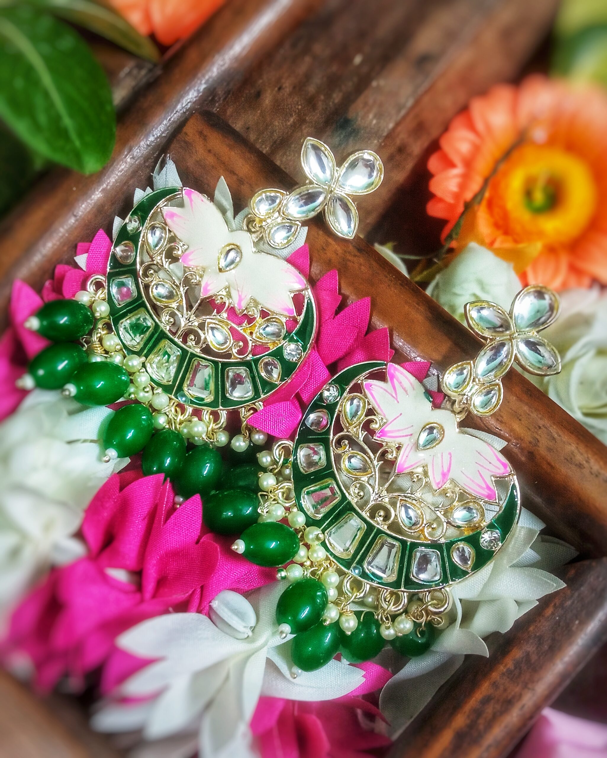 Asma Chandbali Earrings (Green) - Image 2