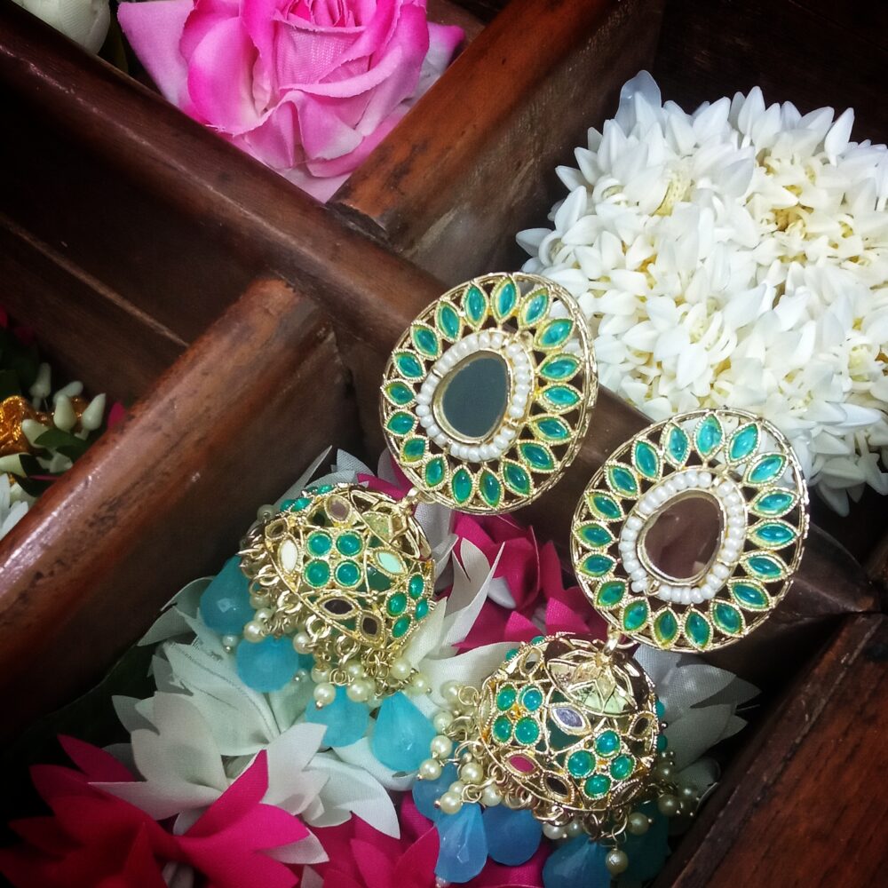 Avni Mirror Jhumki (Aqua blue)