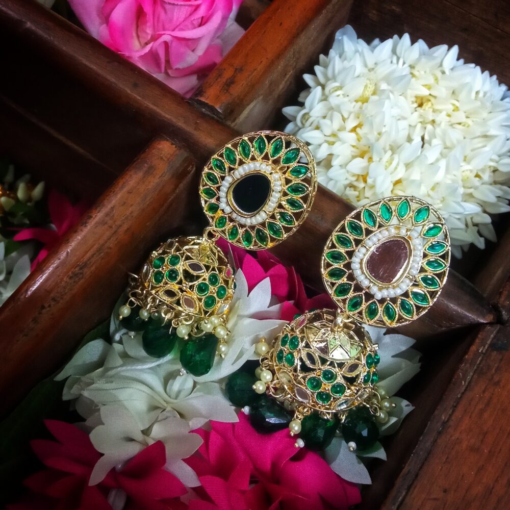Avni Mirror Jhumki (Emerald green)