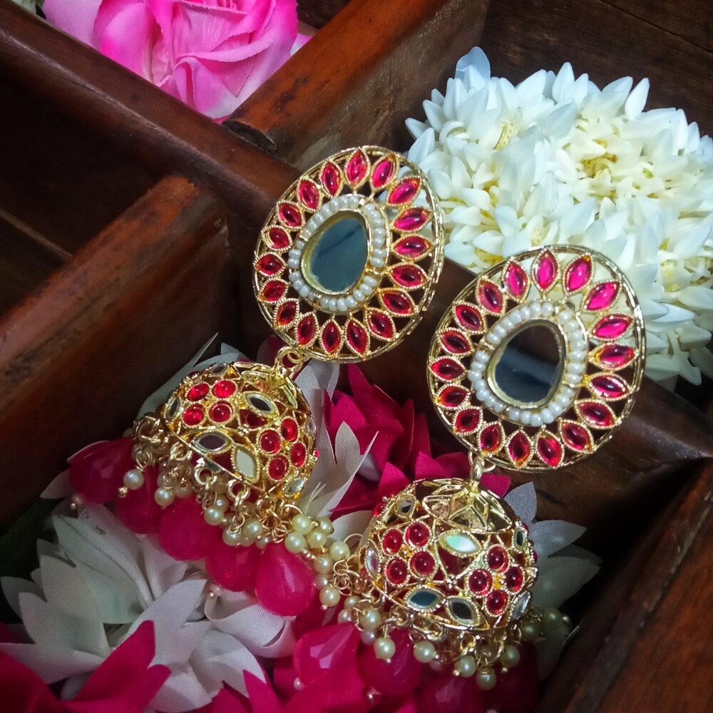 Avni Mirror Jhumki (Ruby pink)